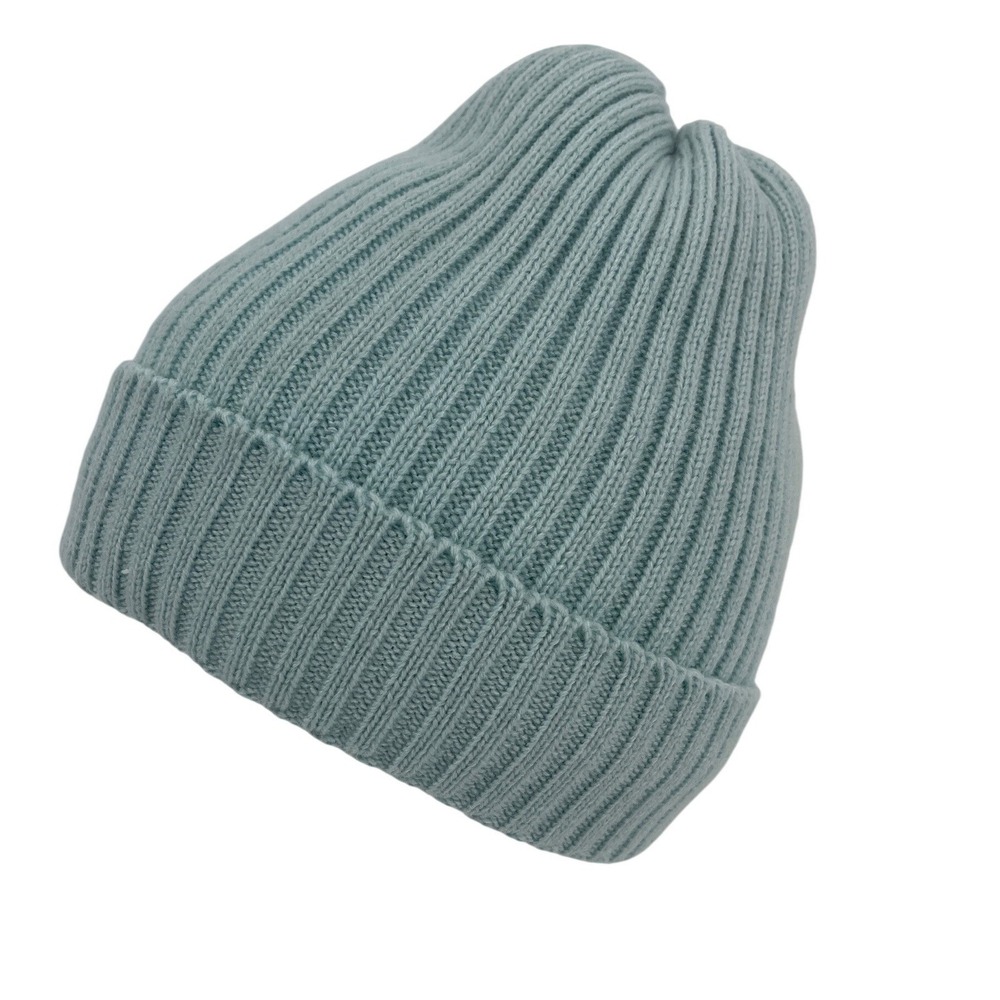 Nordstrom Womens Light Blue Ribbed Knit Faux Fur Lined Cuffed Beanie Hat